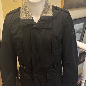 Hugo Boss Orange Men's Black Jacket with Faux Fur Collar